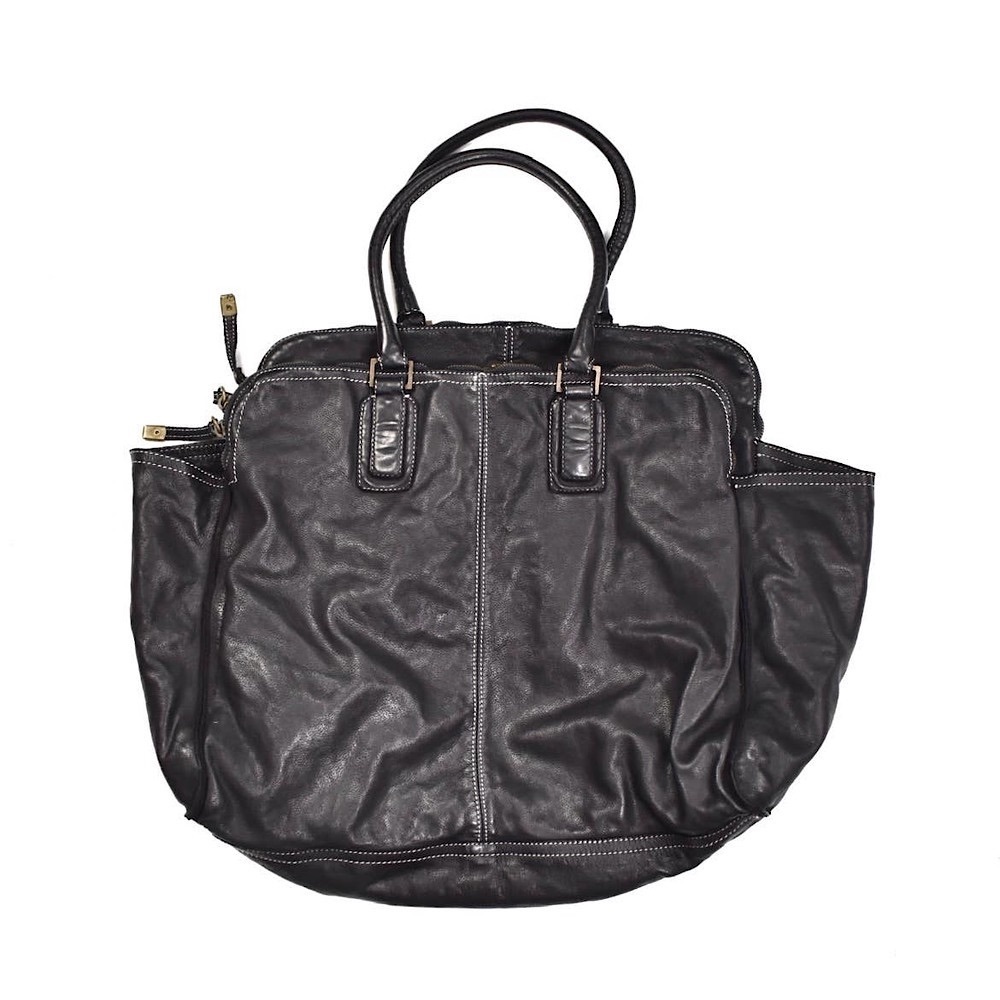 Sissi Rossi Extra Large Multi Zipper Black Leather Shopper Tote Bag